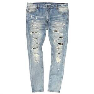 NEW CRYSP DENIM men's rip & repair jeans in light blue